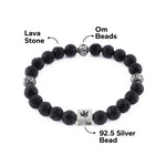 Lava Stone and Om Silver Beads Bracelet