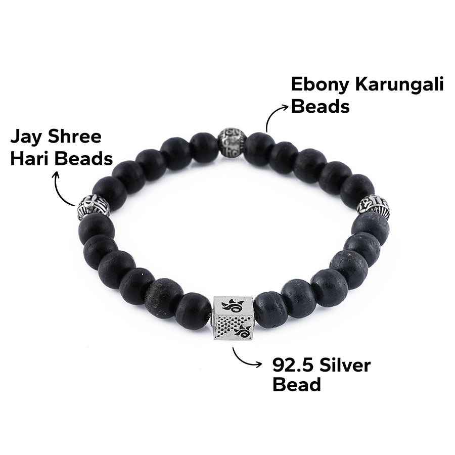Karungali with Shree Hari Silver Beads Bracelet
