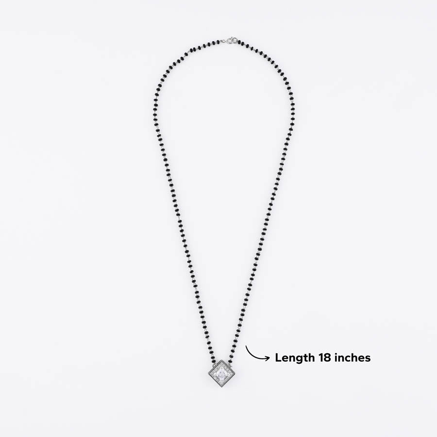 Solitaire Square Shape Mangalsutra in Silver 92.5