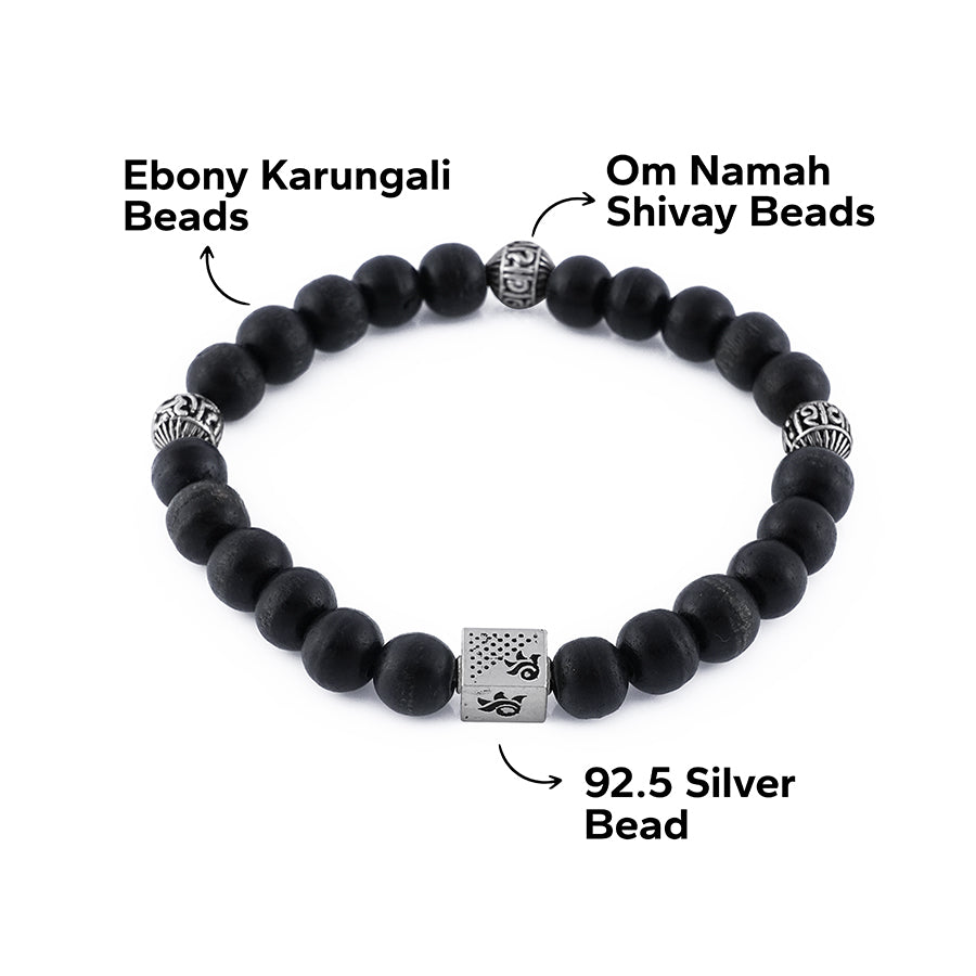 Karungali with Om Namah Shivay Silver Beads Bracelet