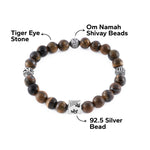 Tiger Eye Stone with Om Namah Shivay Silver Beads Bracelet