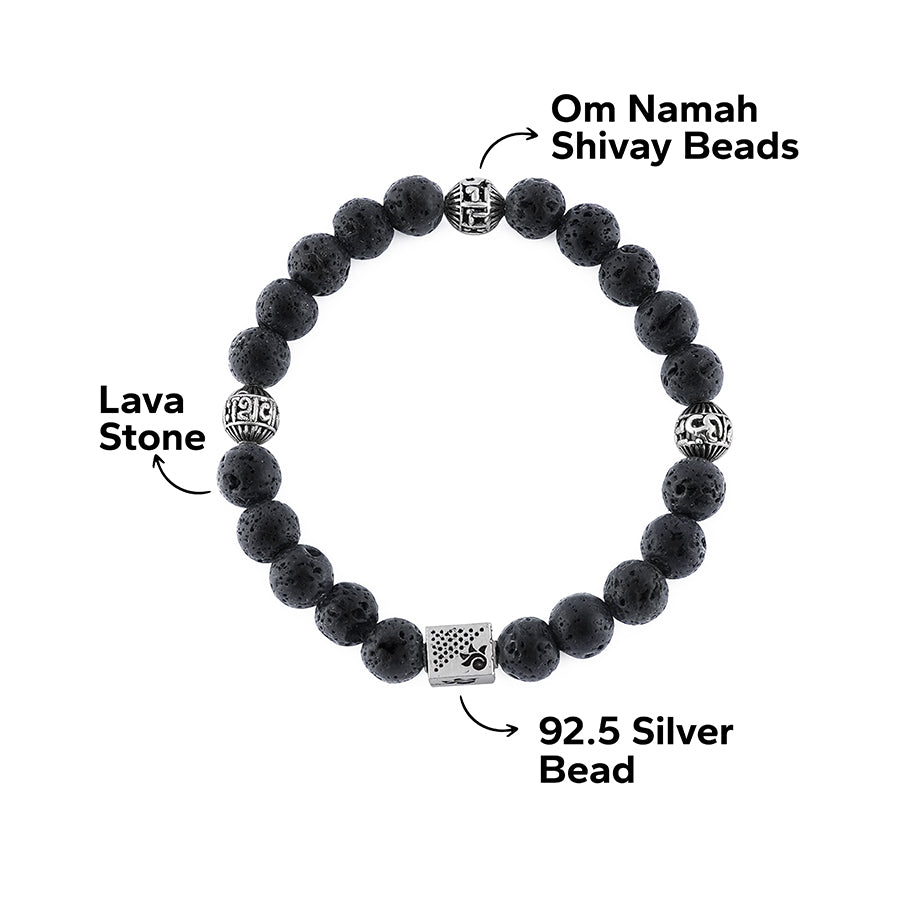 Lava Stone with Om Namah Shivay Silver Beads Bracelet