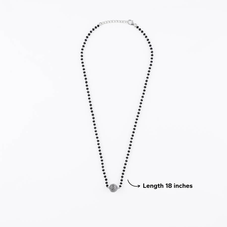 Real Black Beads Mangal Sutra with Beaded Silver Circular Pendant for Women