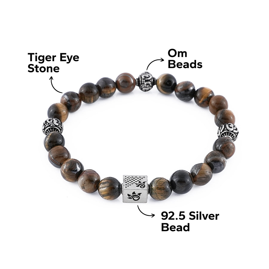 Tiger Eye Stone with Om Silver Beads Bracelet