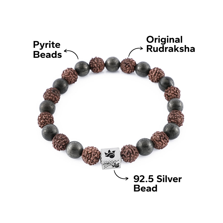 Rudraksha with Pyrite 92.5 Beads Bracelet