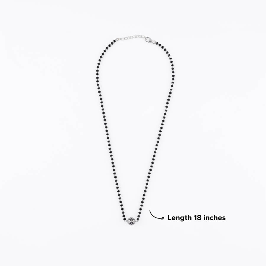 Black Beads Mangal Sutra with Beaded Silver Circular Pendant for Women