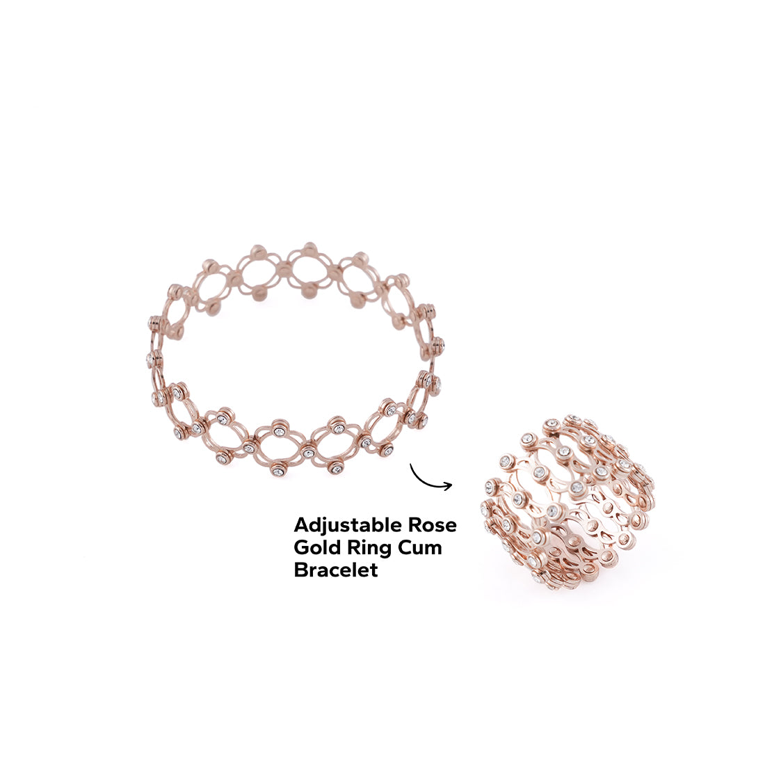 Rose Gold Plated Silver Ring Cum Bracelet for Women