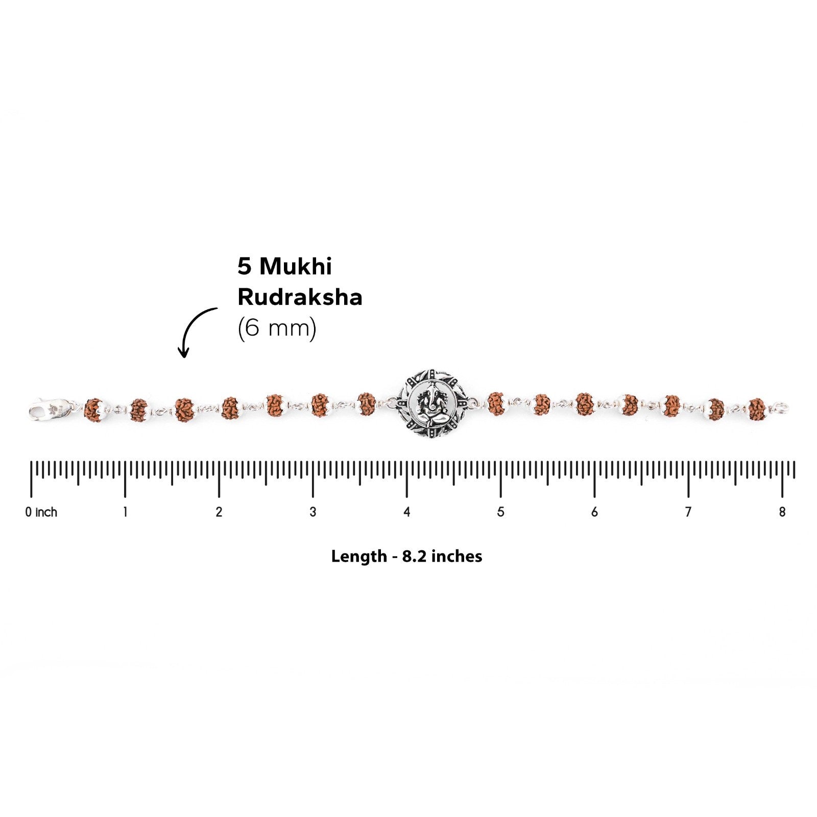 Rudraksha Silver Bracelet With Ganesh in a Circular Sphere