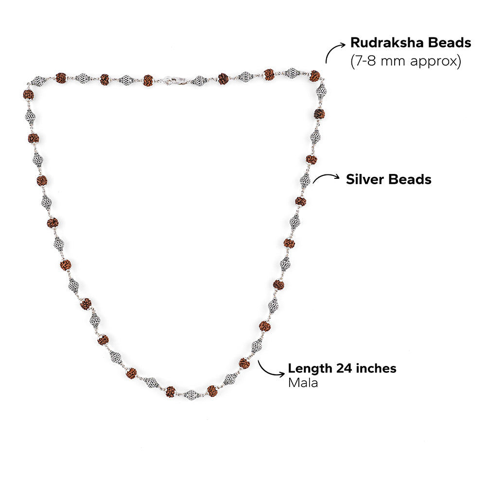 Rudraksha Silver Mala (Ornate Sphere Beads)