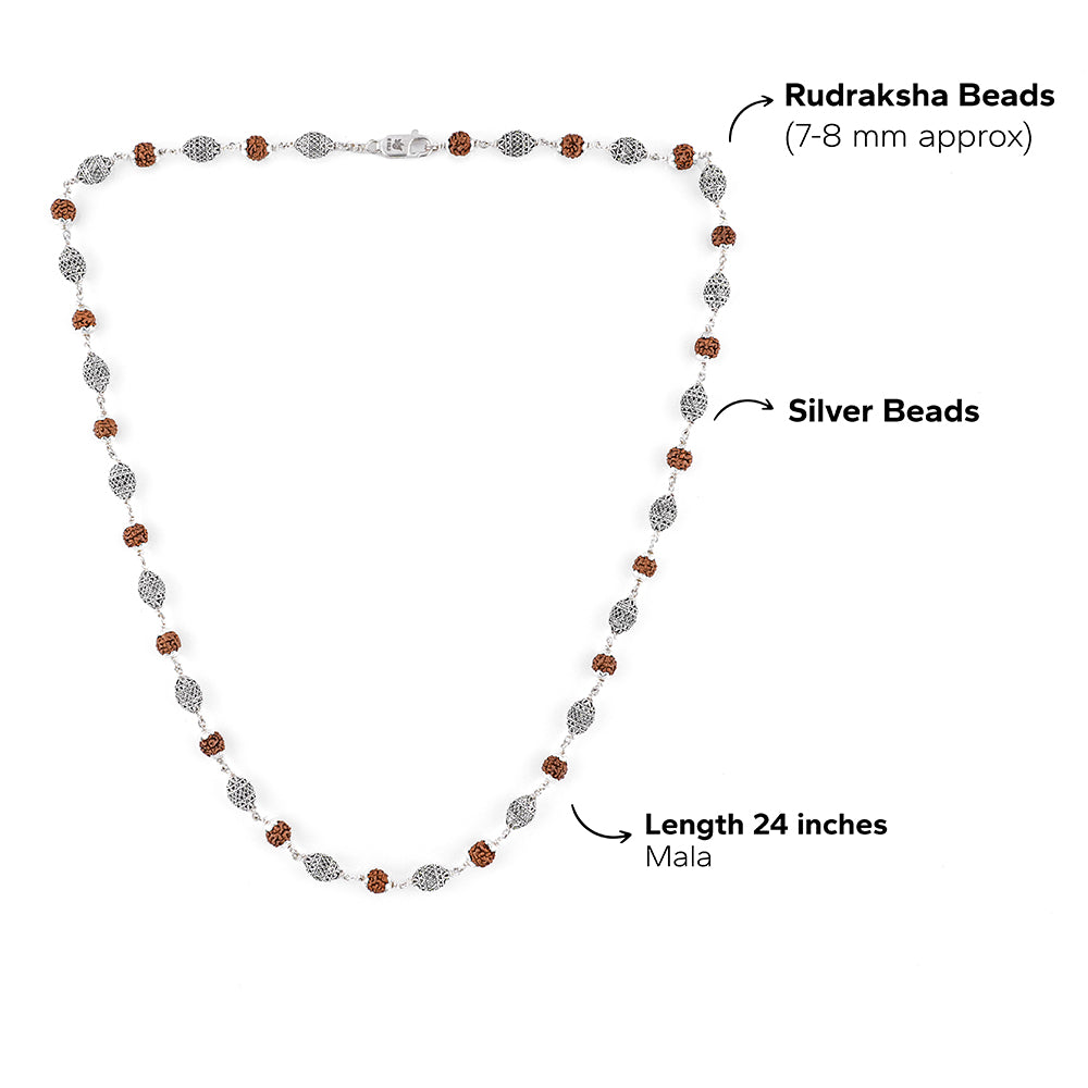 Rudraksha Silver Mala (Dome Beads)