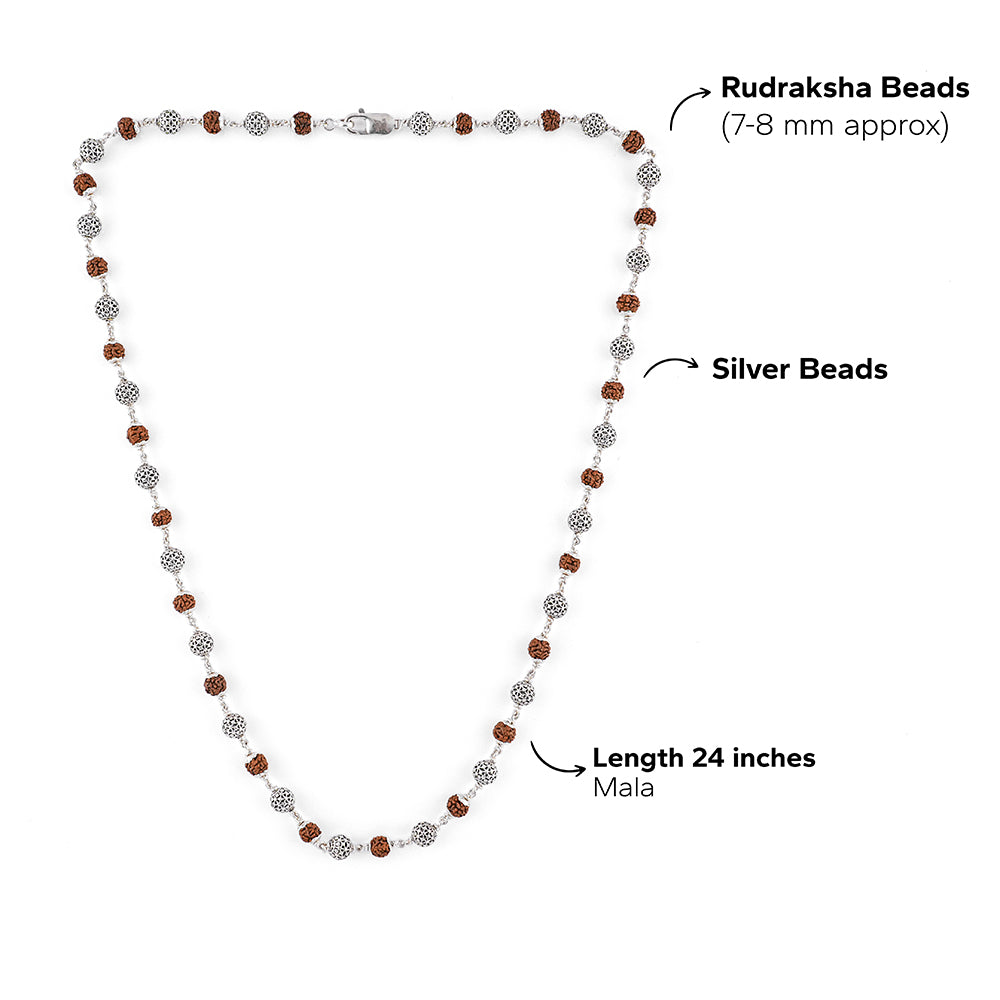 Rudraksha Silver Mala (Round Beads)