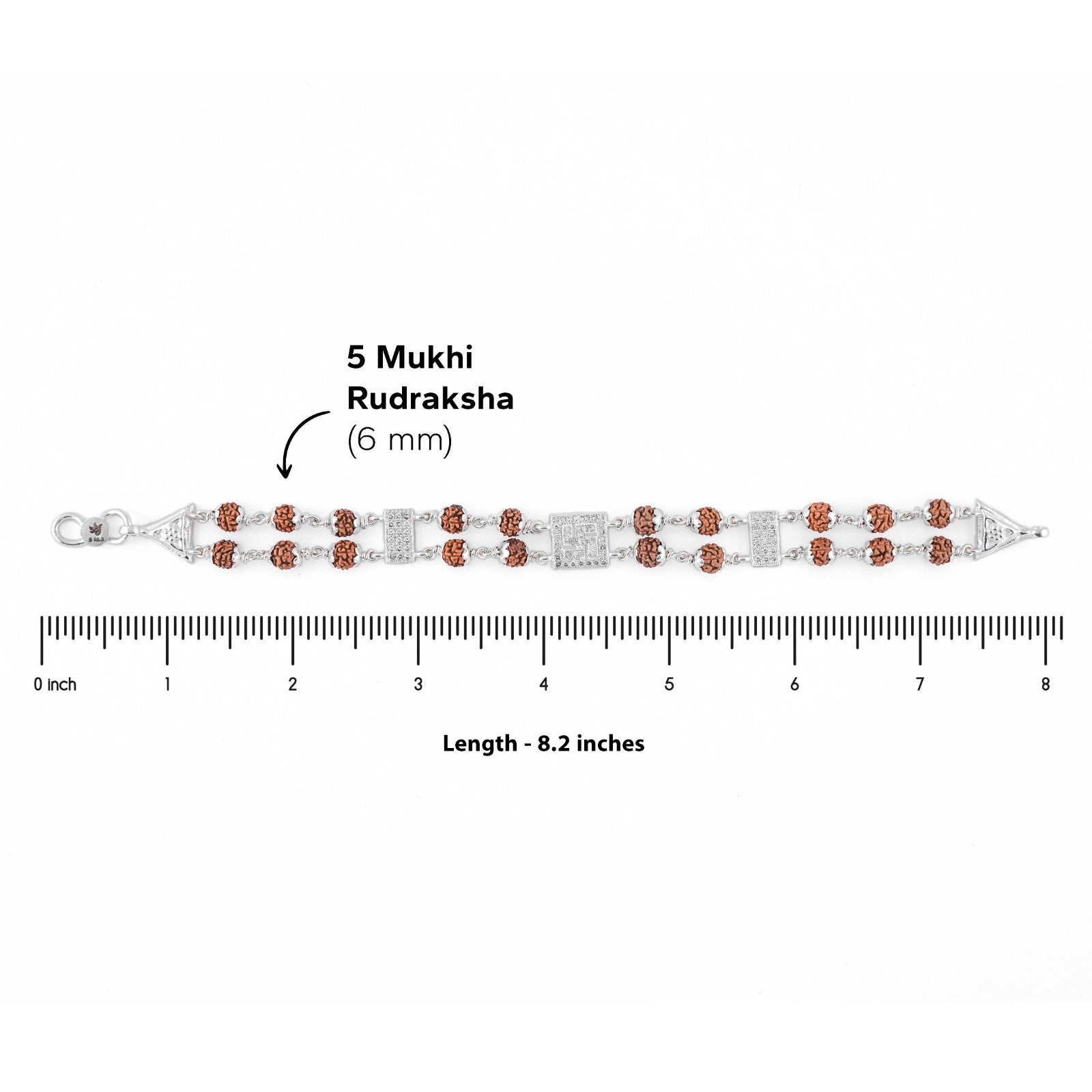 Rudraksha Silver Swastik in Diamond Square Double Line Bracelet