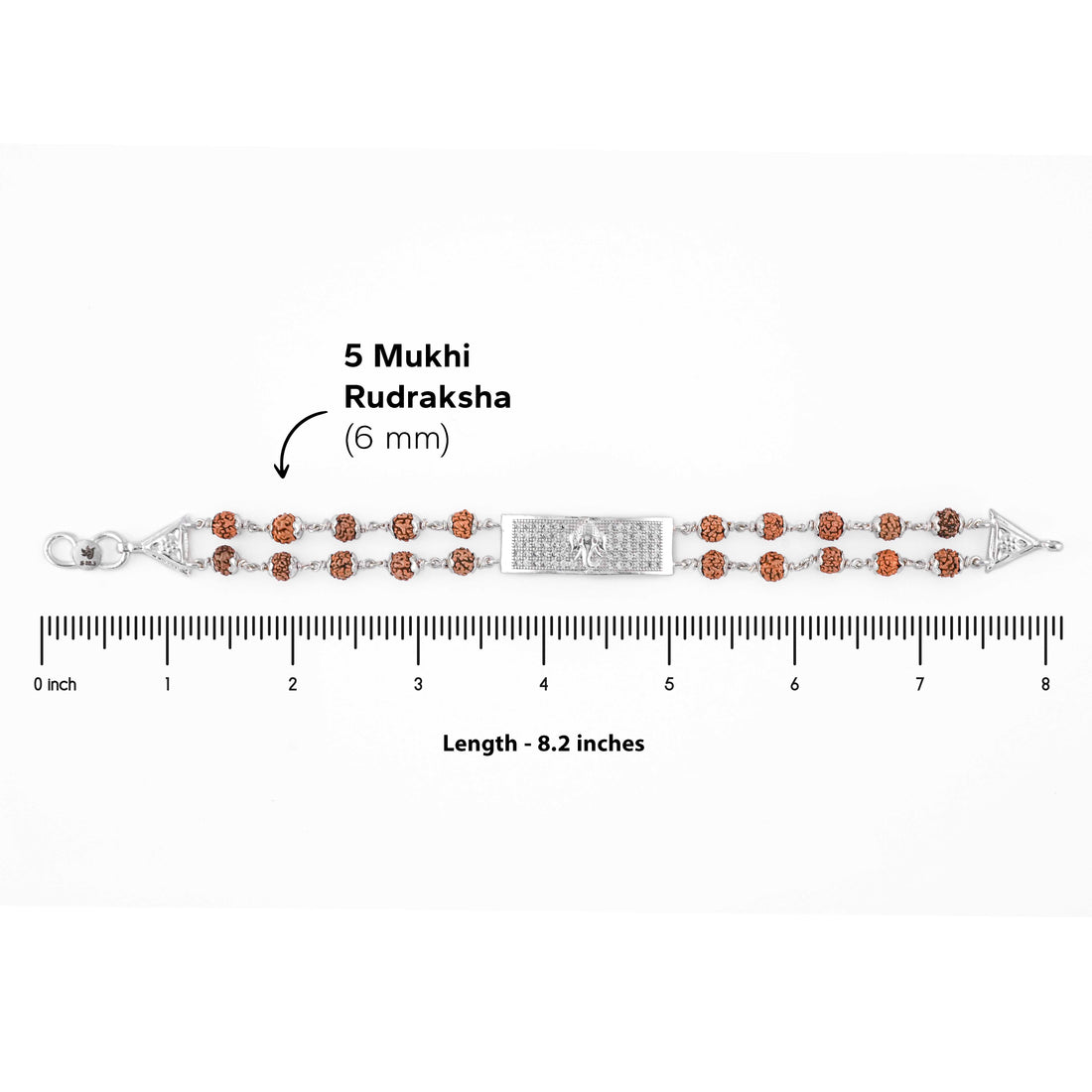 Rudraksha Silver Ganesh Rectangle Double Line Bracelet