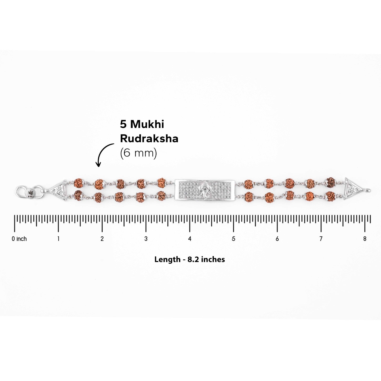 92.5 Silver Ganesh Rectangle Double Line Rudraksha Bracelet