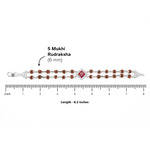 Rudraksha Silver Om Red-Col Double Line Bracelet