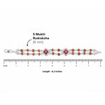 Silver Rakhi with Rudraksha and Two Om Symbols, Double Line Design
