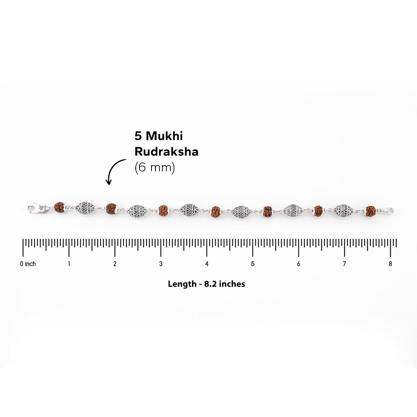 Original Rudraksha and Cylindrical Silver Beads Bracelet