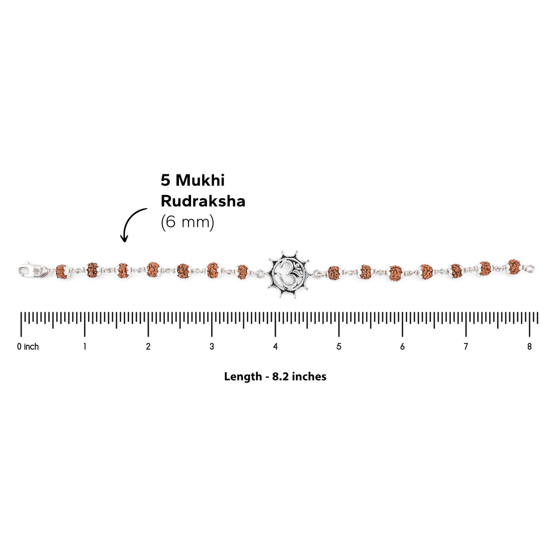 Silver Rakhi with Om in Pointed Circle and Single Line Rudraksha