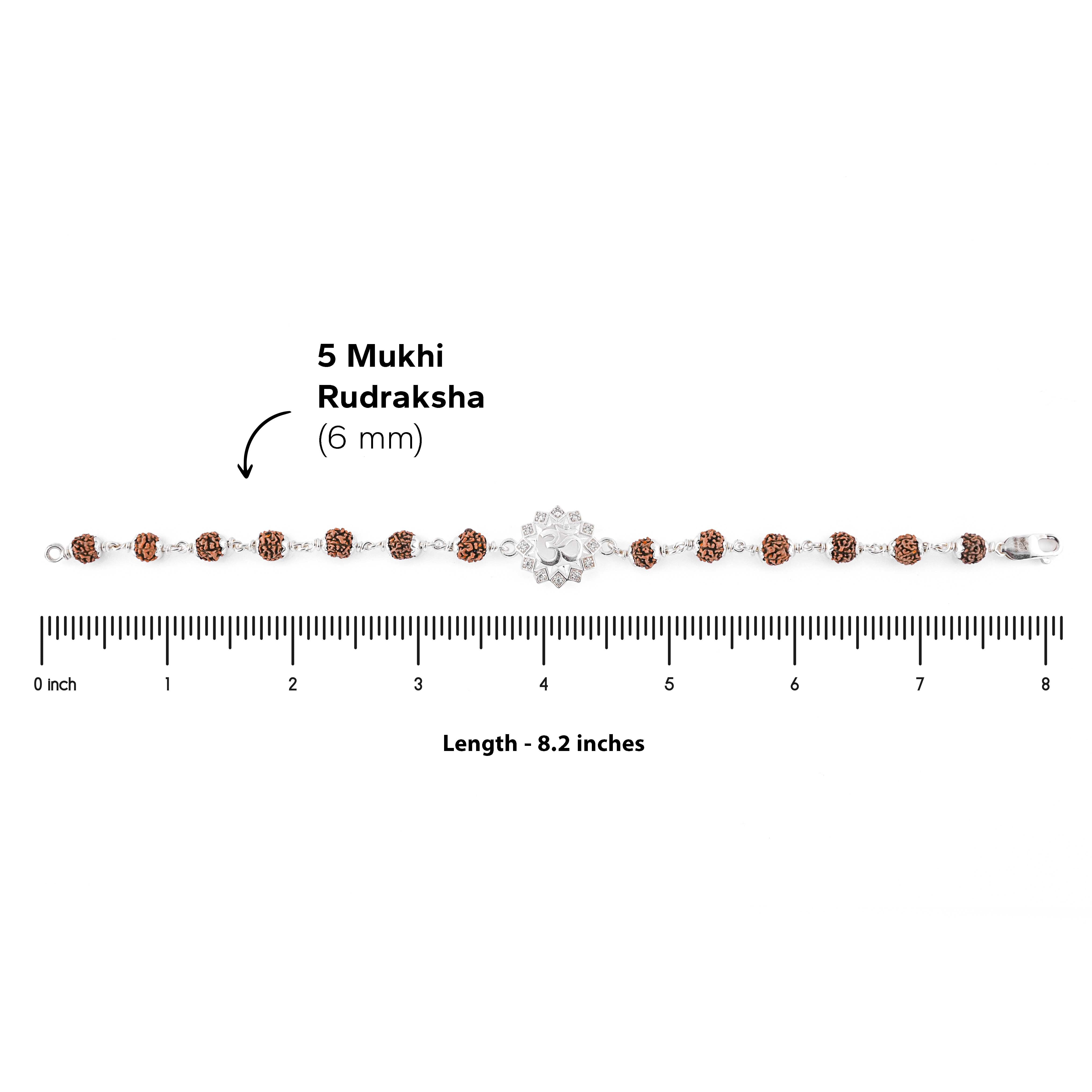 Silver Rakhi with Om in a Concave Sphere and Single Line Rudraksha
