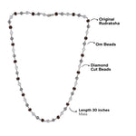 Original Rudraksha with Sphatik Diamond Cut and Om Silver Beads Mala