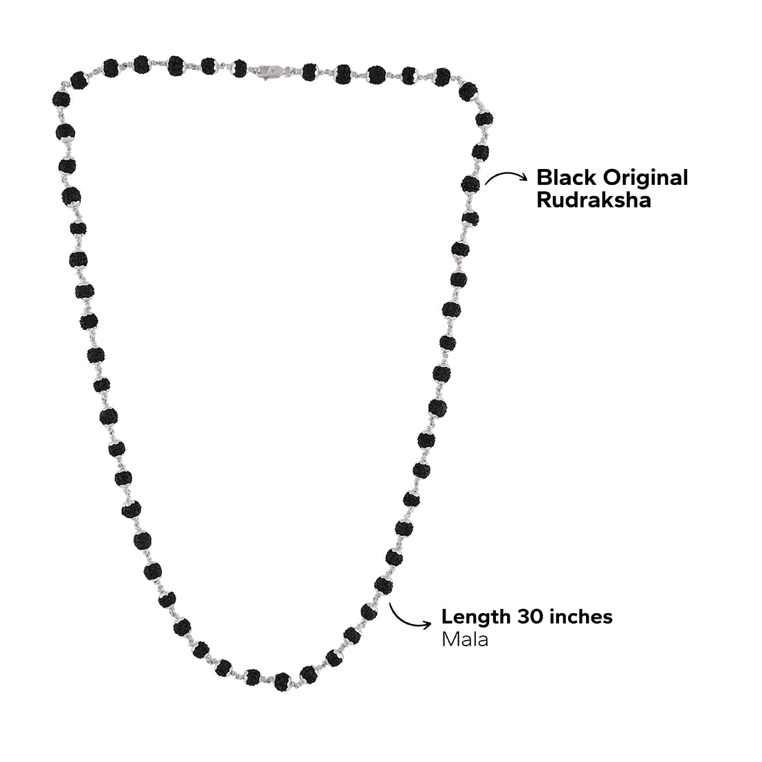 Black Rudraksha Silver Mala