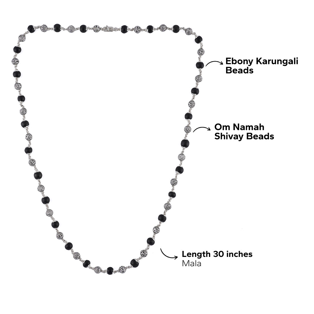 Karungali with Om Namah Shivay Silver Beads Mala
