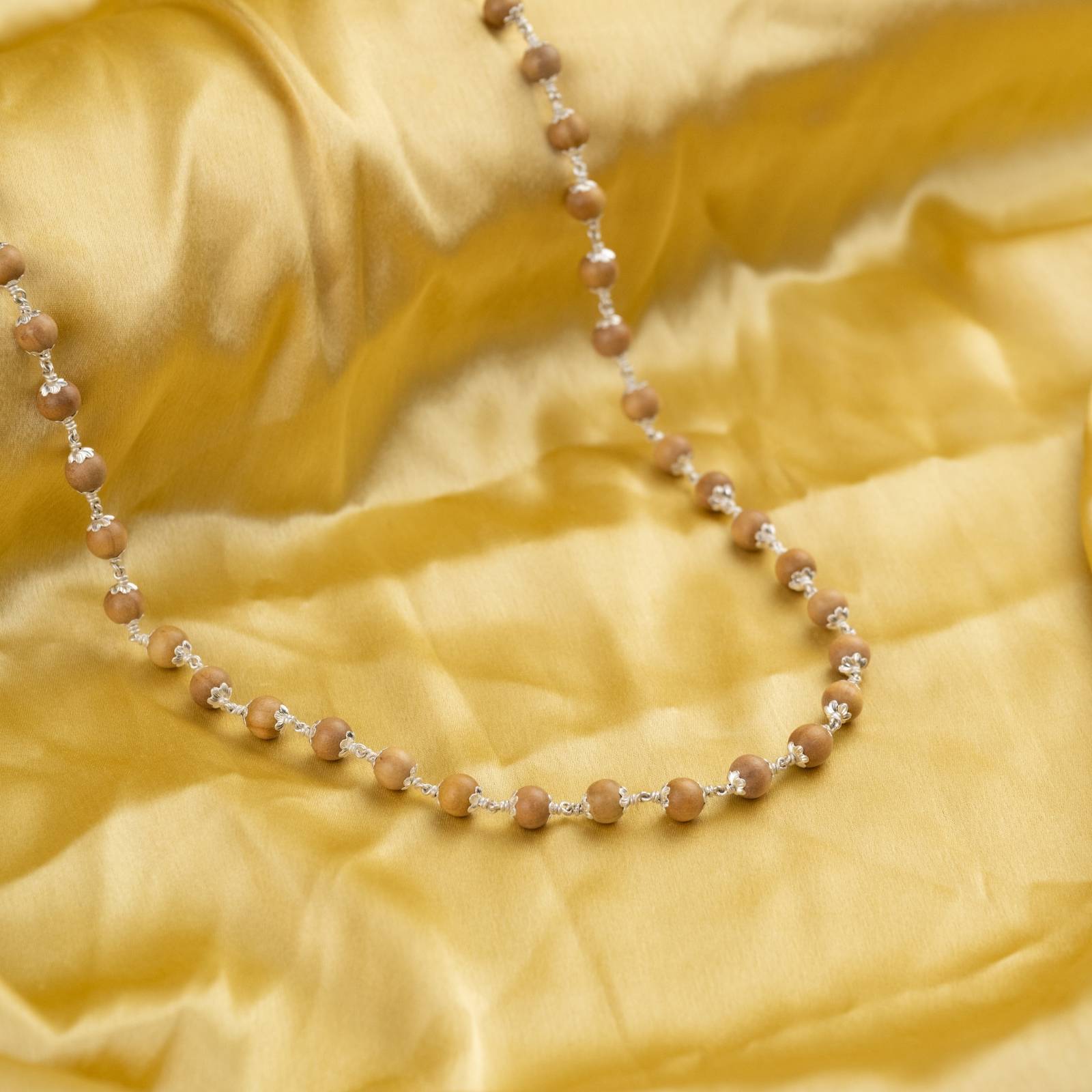 Sandalwood Silver Mala ( 8 – 9 mm Sandalwood Size )