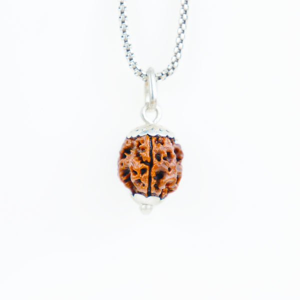 3 Mukhi Rudraksha Silver Capping  Pendant ( Nepali )