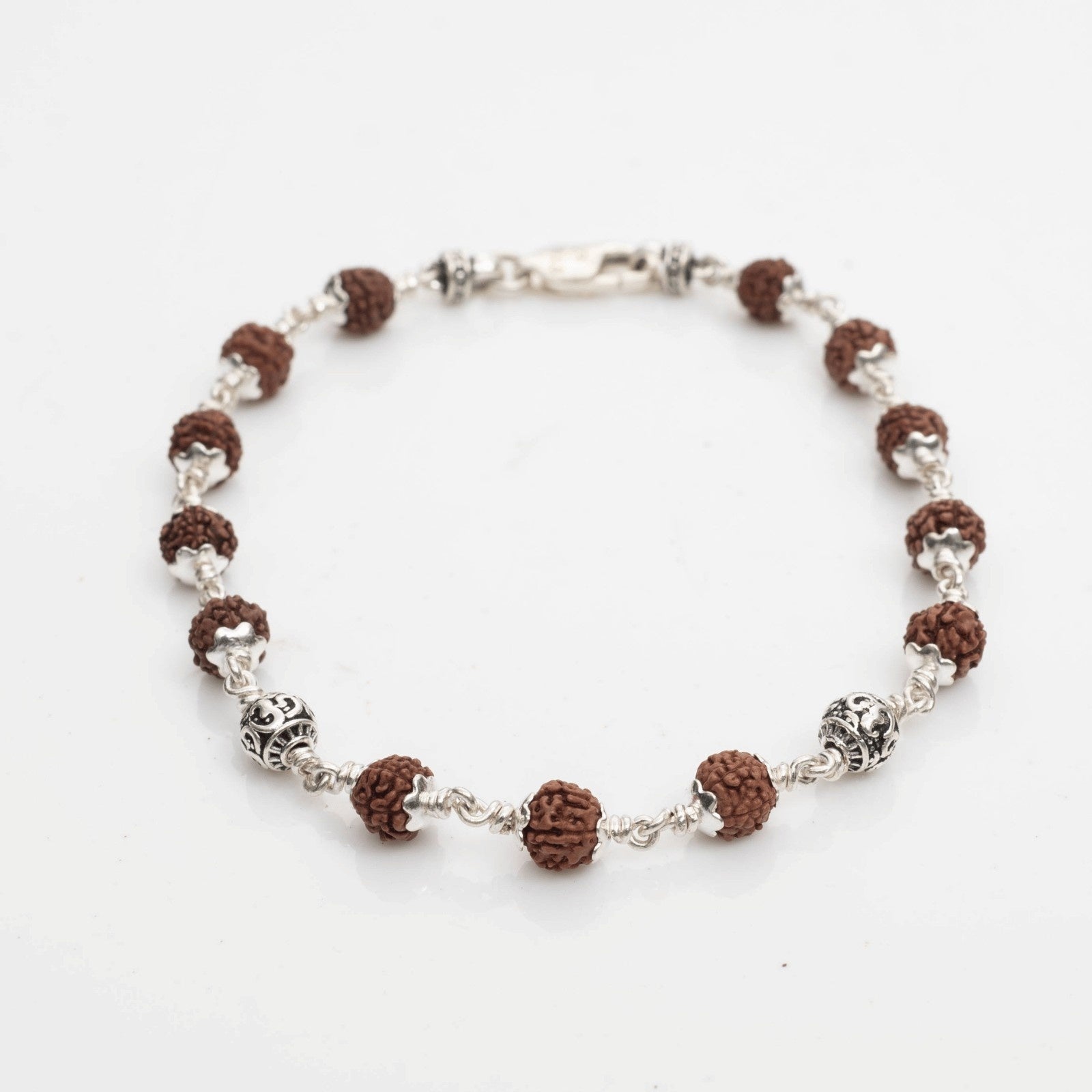 Rudraksha With Silver Om Beads Bracelet