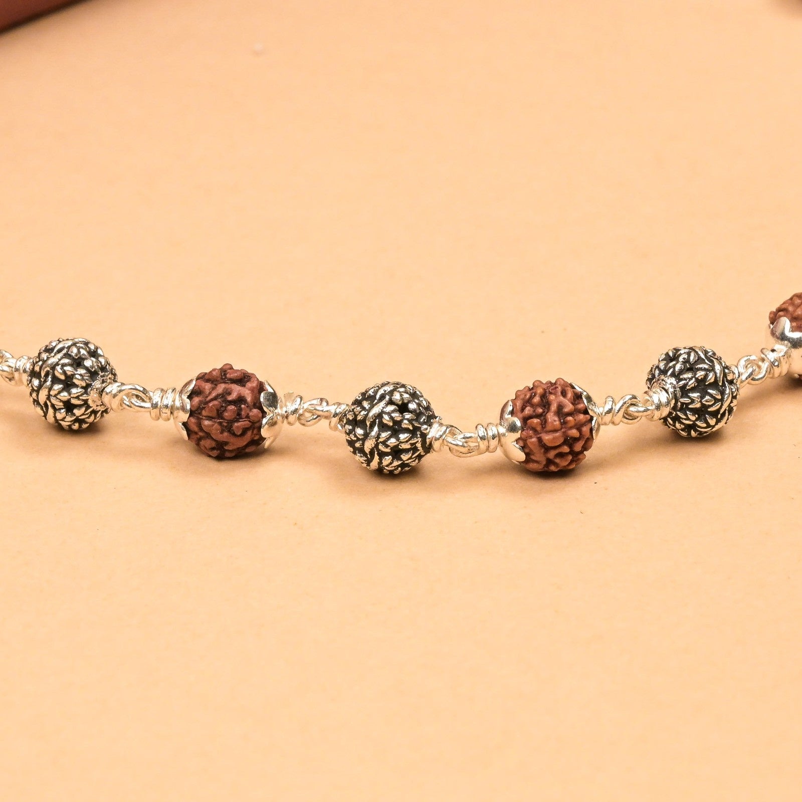 Rudraksha With Flower Silver Beads Mala