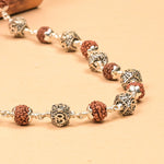 Rudrksha With Hexagon Om Silver Beads Mala