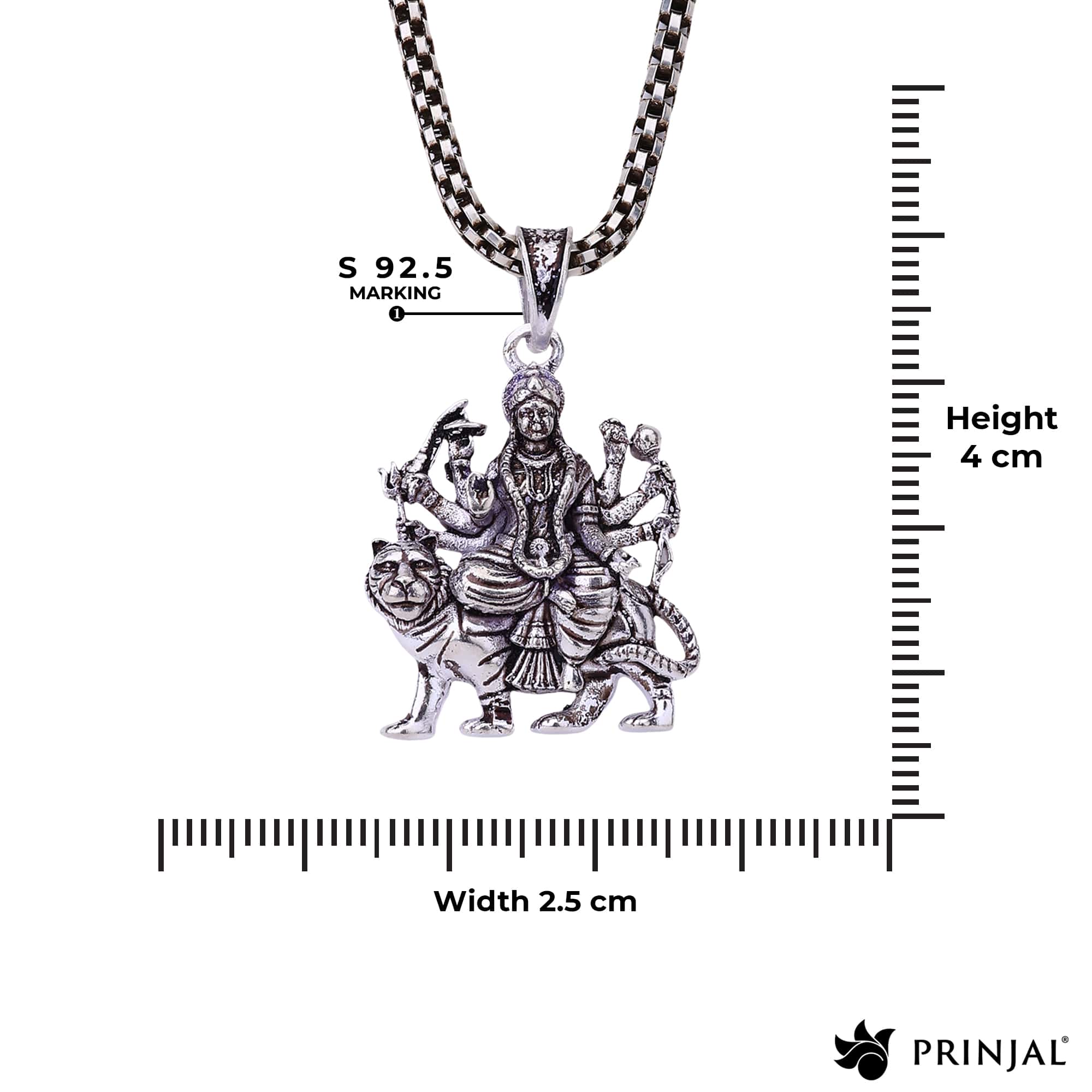 Maa Durga Silver Pendant
