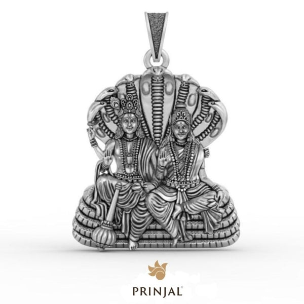 Lord Vishnu Goddess Laxmi Blessing Sterling Silver Pendant