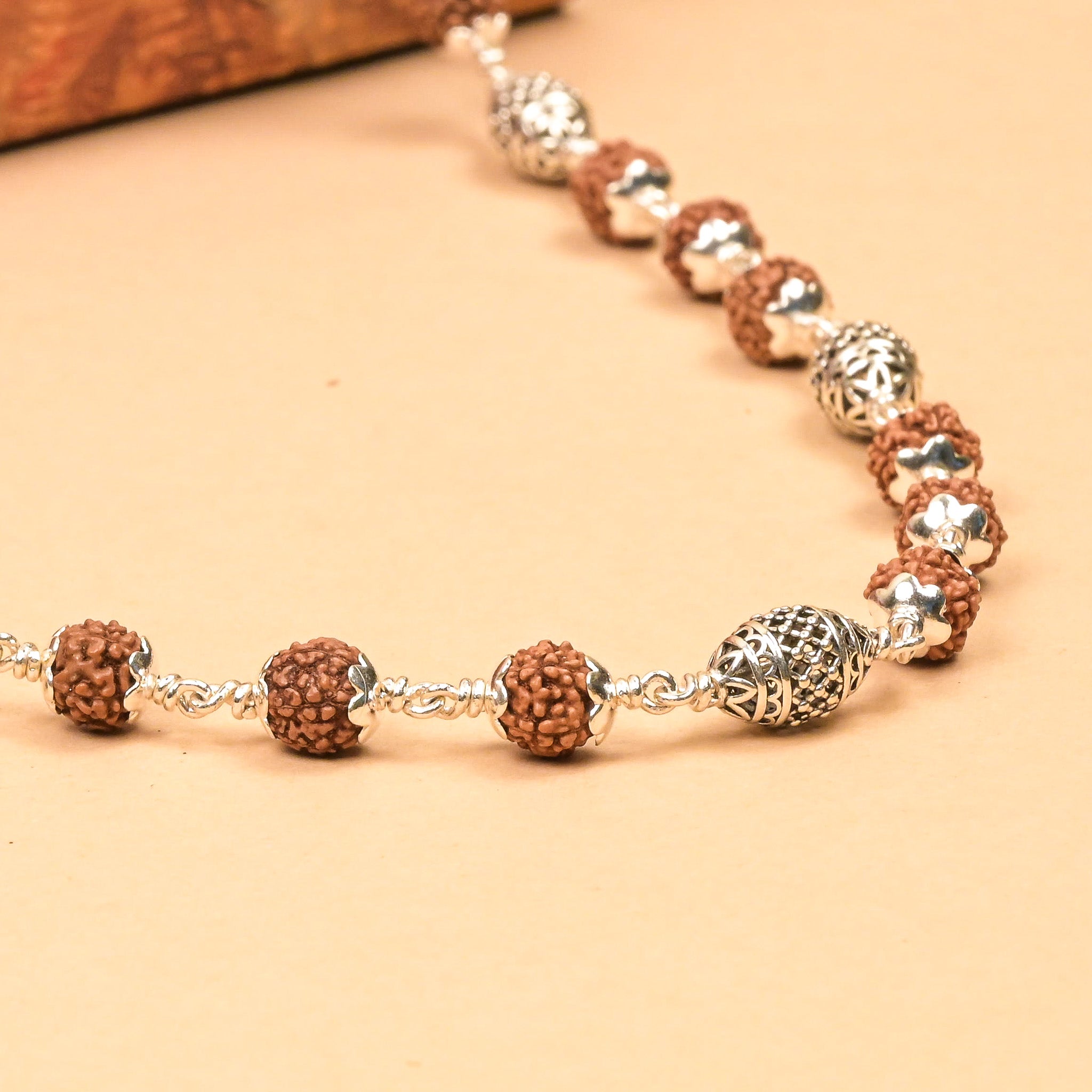 Rudraksha With Dome Silver Beads Mala