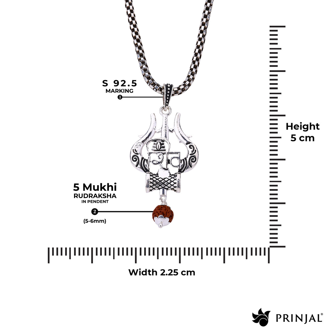 Shiva Trishul Damru with Rudraksha Silver Pendant