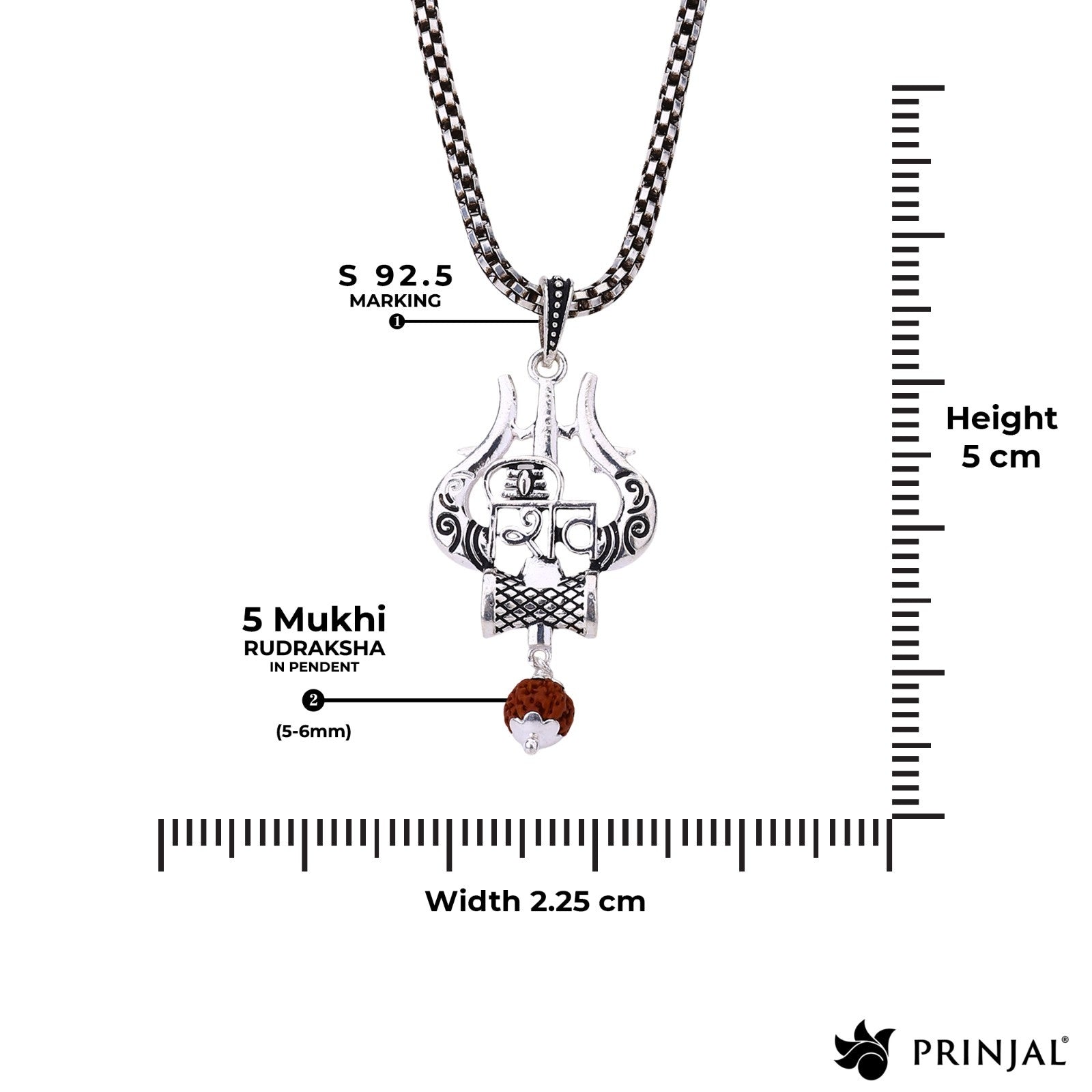 Shiva Trishul Damru with Rudraksha Silver Pendant