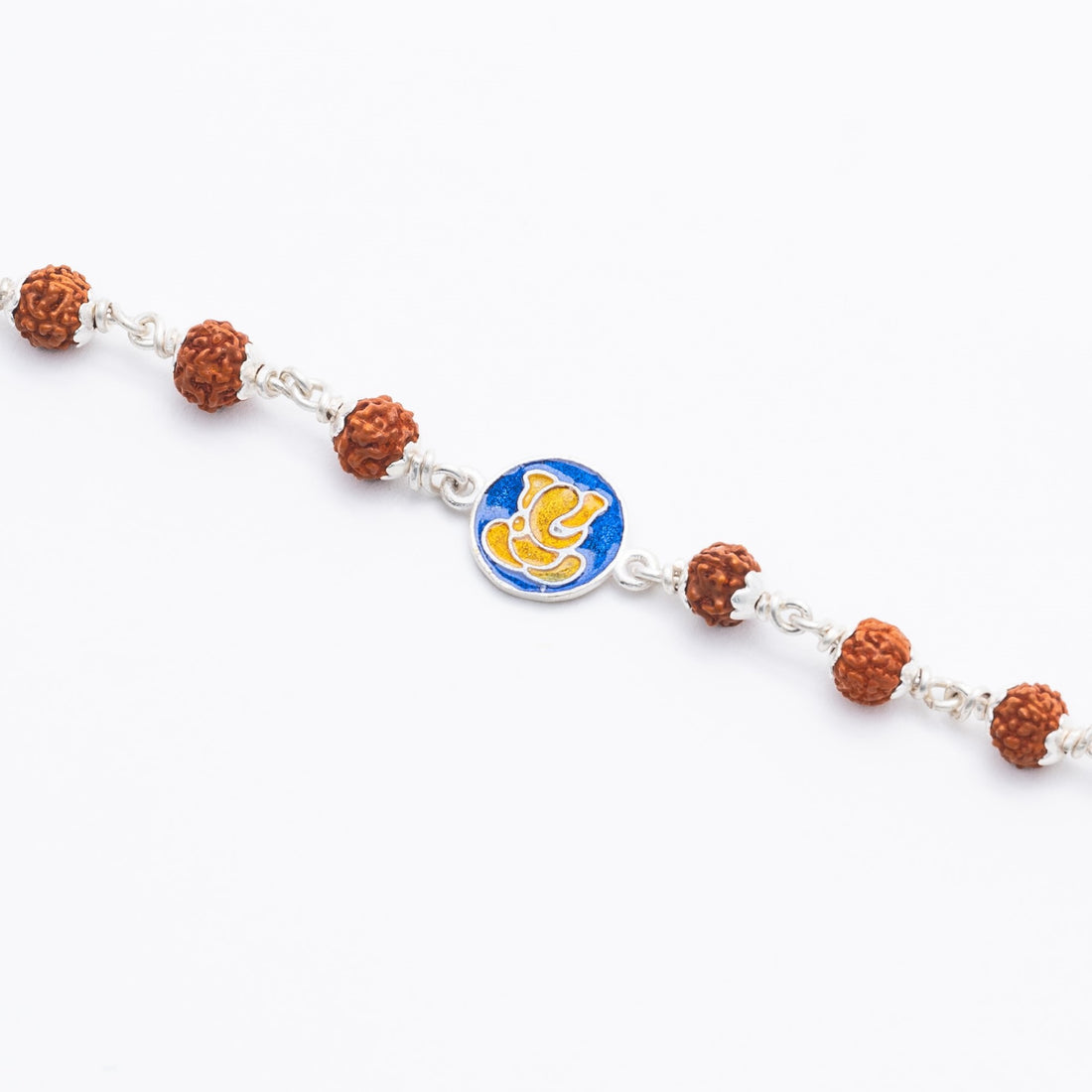 Rudraksha Silver Bracelet with Ganesh Single Line for Kids