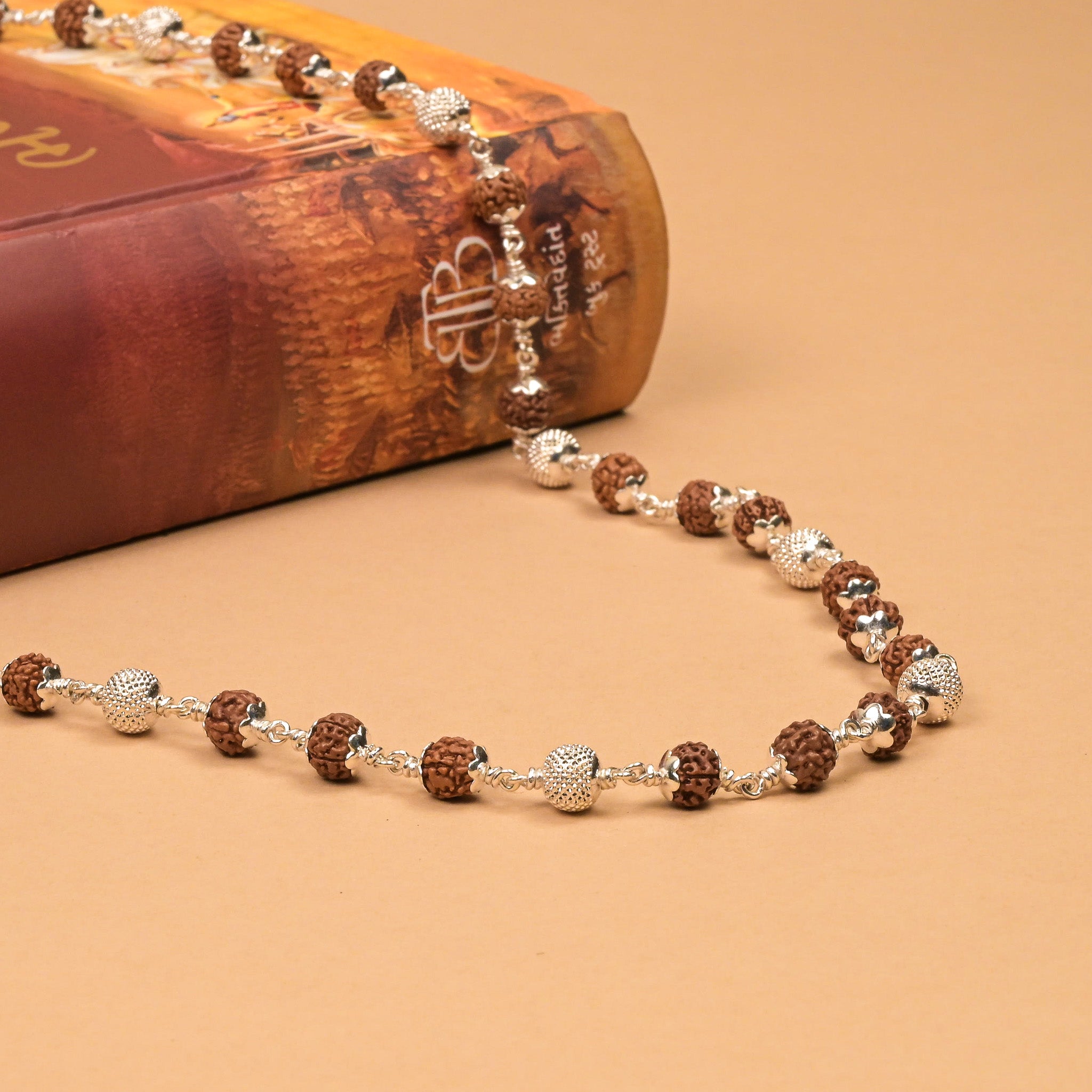 Rudraksha With CNC Silver Beads Mala