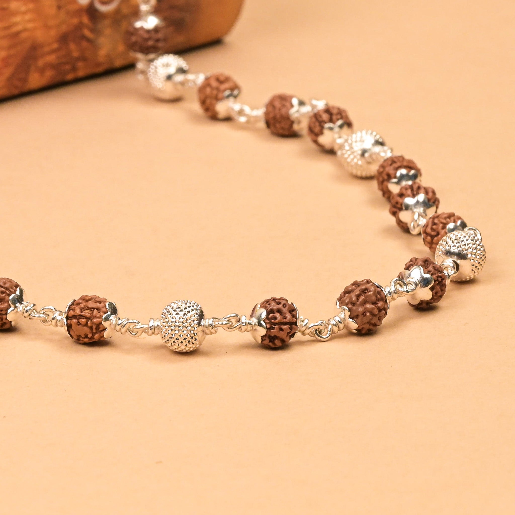 Rudraksha With CNC Silver Beads Mala