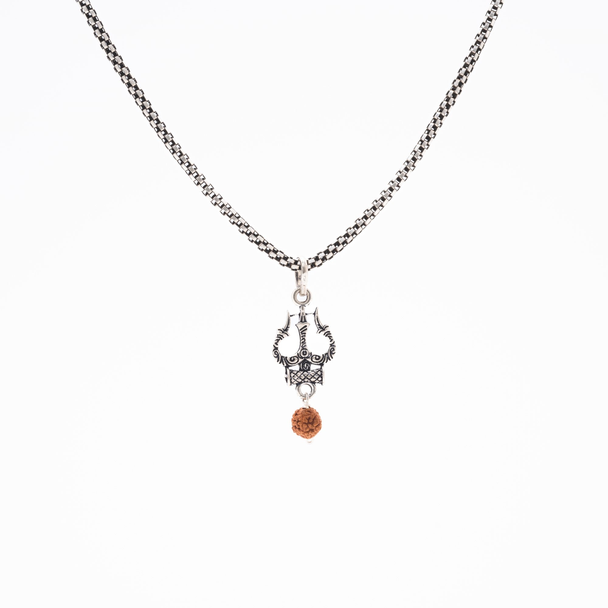 Rudraksha Silver with Trishul and Damru Chain with Pendant for Men