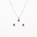 Silver Set Chain Pendant and Earrings with Red Stones for Women