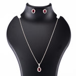 Silver Set Chain Pendant and Earrings with Red Stones for Women