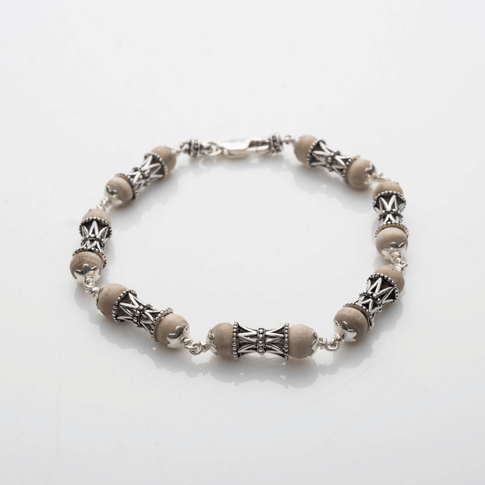 Tulsi With Damru Beads Silver Bracelet