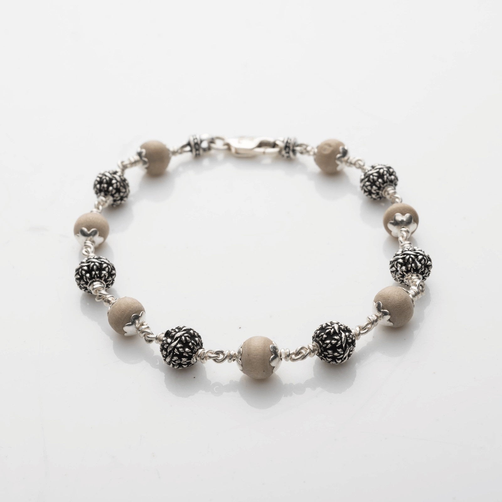 Tulsi With Flower Silver Beads Bracelet