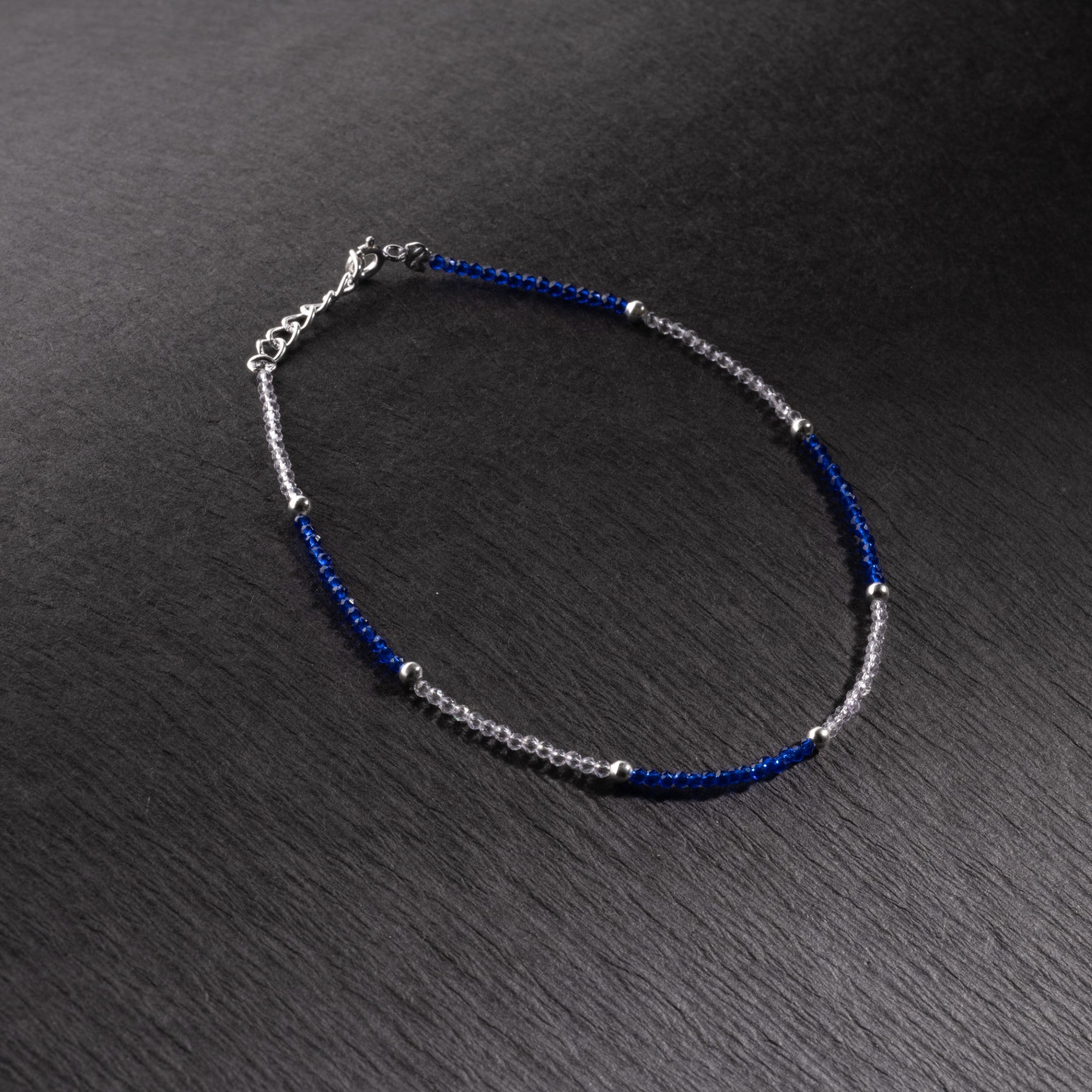 Real silver and dark blue beads anklets for women