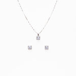 Silver Set Chain Square Pendant and Earrings with Sparkling Stones for Women