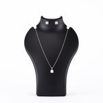 Silver Set Chain Square Pendant and Earrings with Sparkling Stones for Women