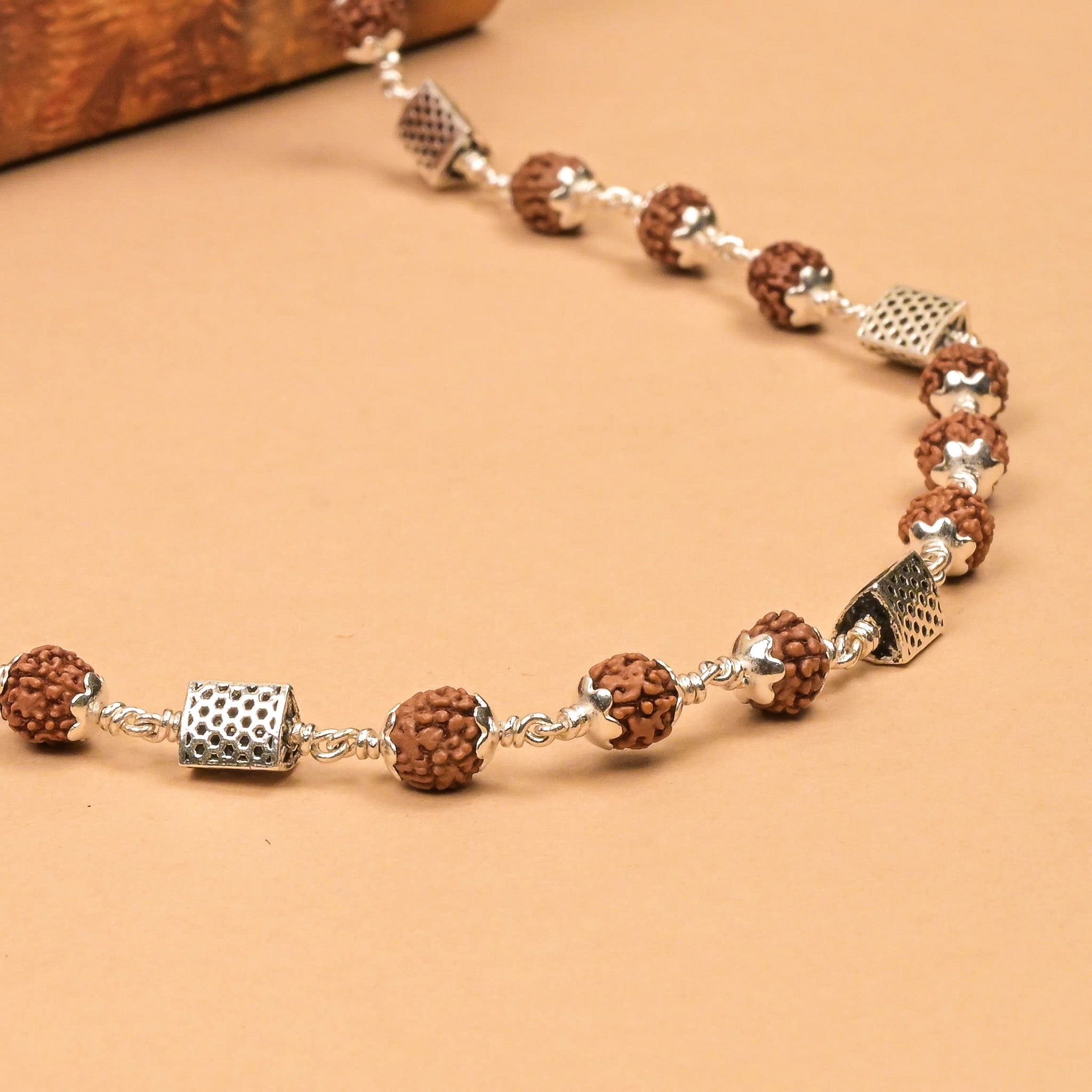 Rudraksha With Triangle Silver Beads Mala