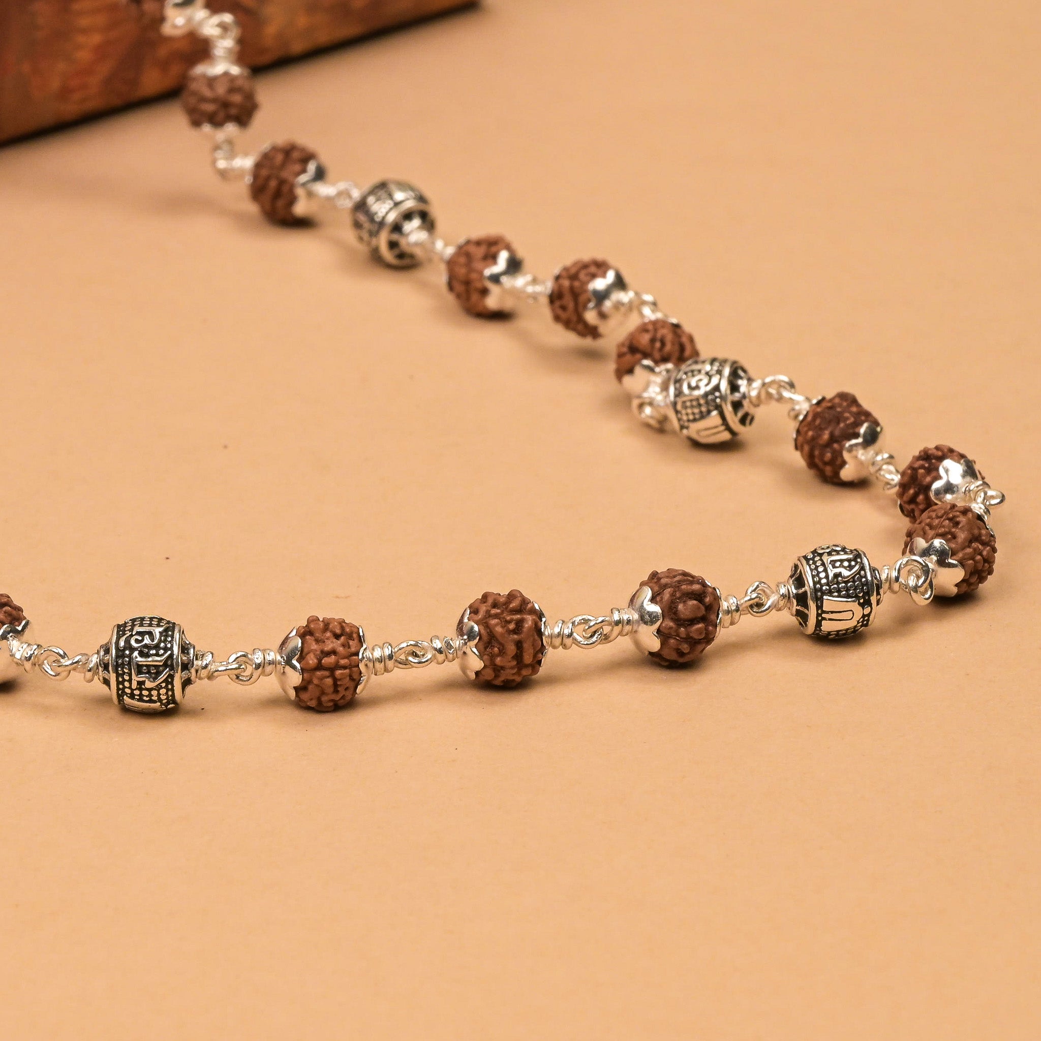 Rudraksha With Radhe Silver Beads Mala