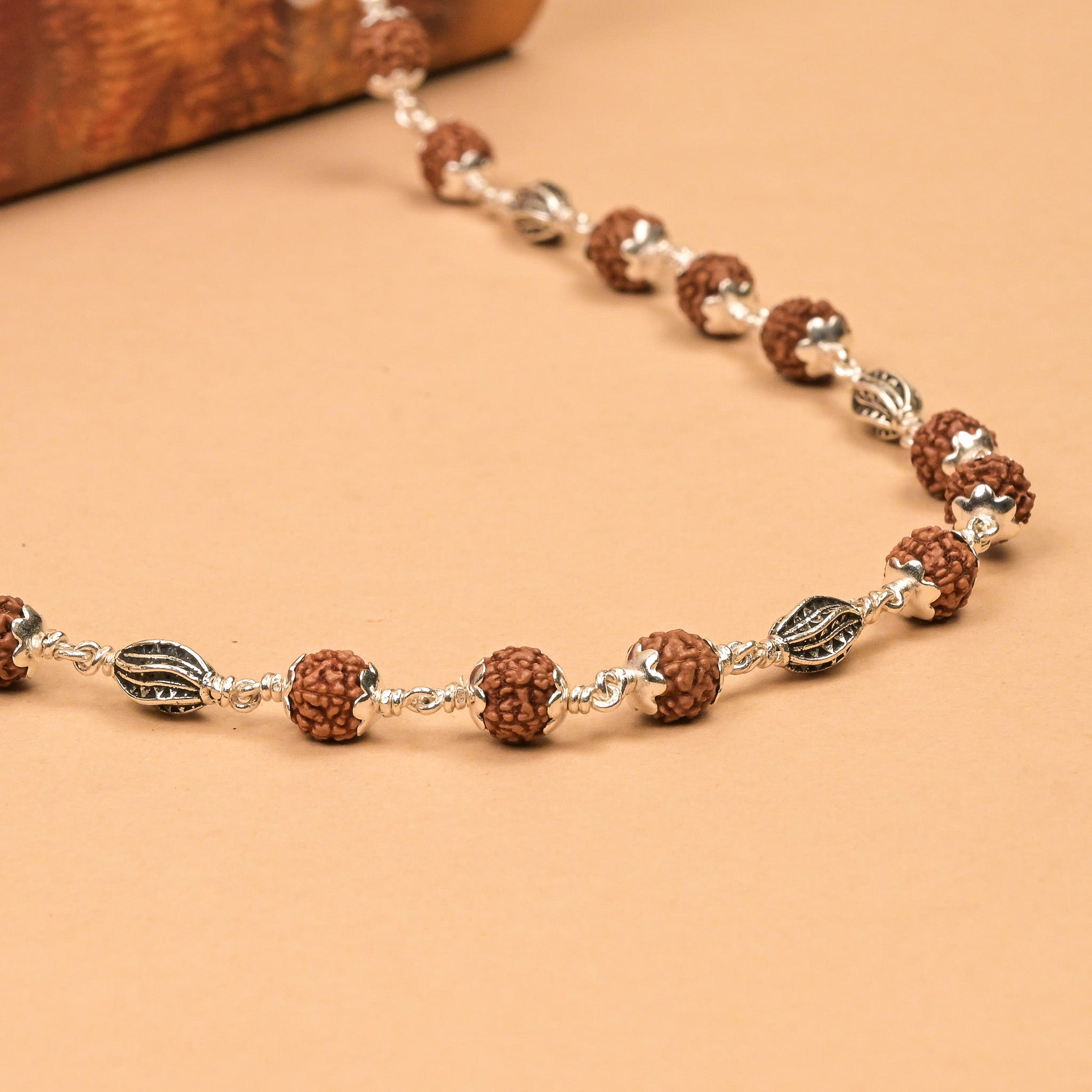 Rudraksha With Marquise Silver Beads Mala